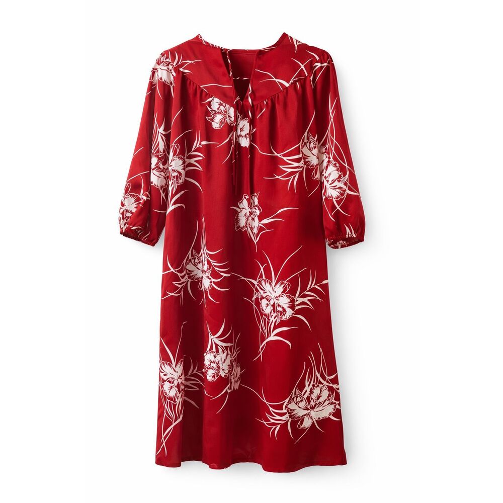 Nani Of Hawaii Vintage 70s Red White Floral Dress Size 10 Medium See Measureme